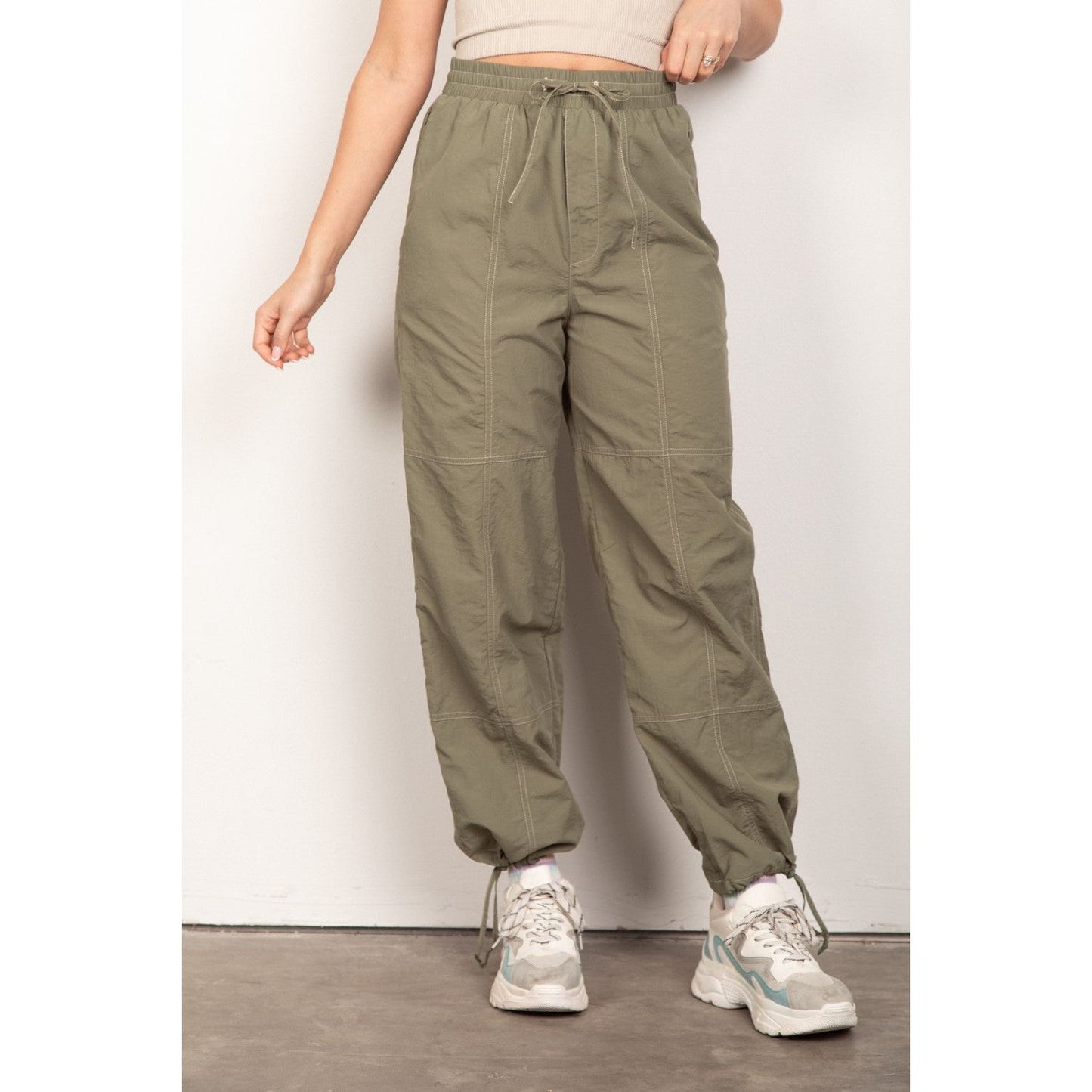 VERY J Drawstring Woven Parachute Joggers