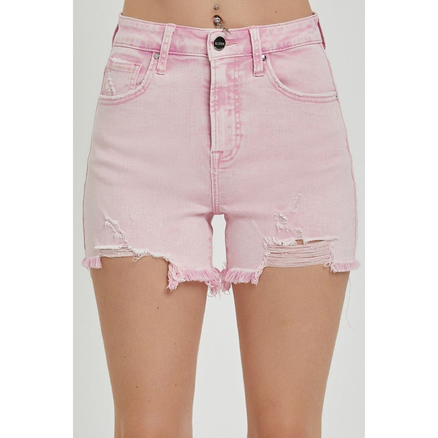 RISEN High Rise Distressed Denim Shorts