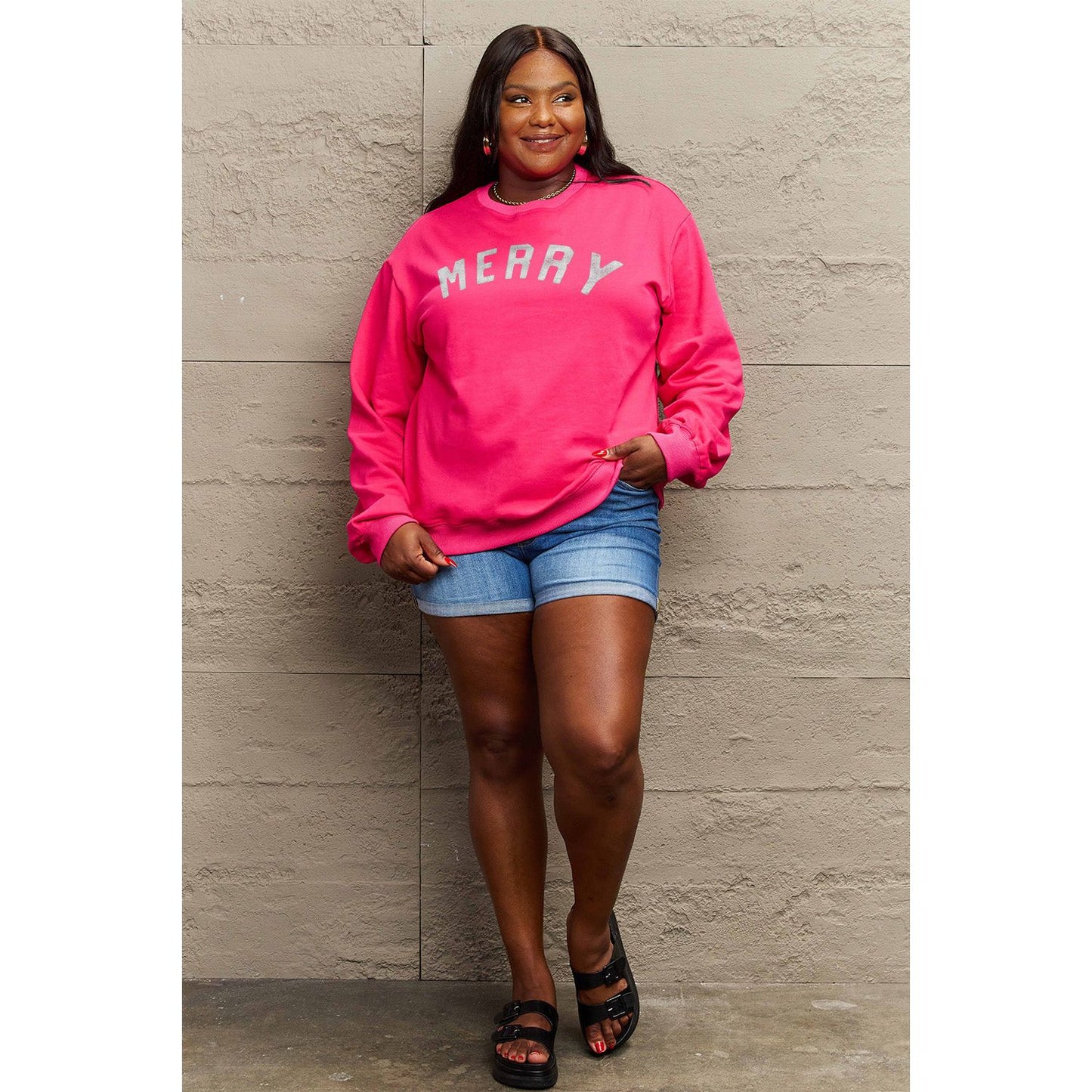 Simply Love Full Size MERRY Graphic Sweatshirt