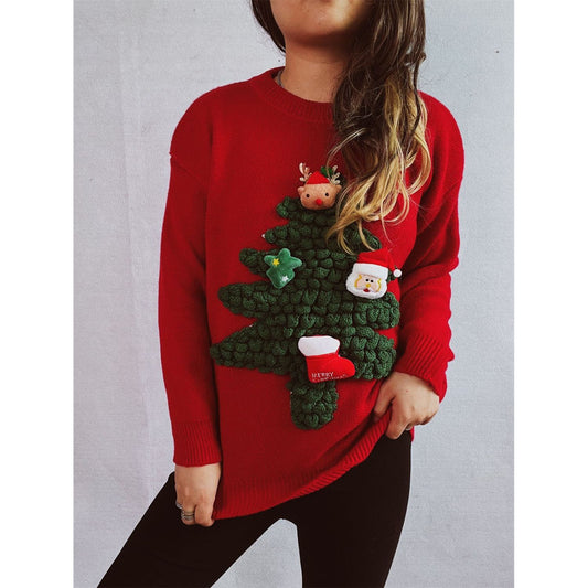 Christmas Tree Round Neck Long Sleeve Sweater