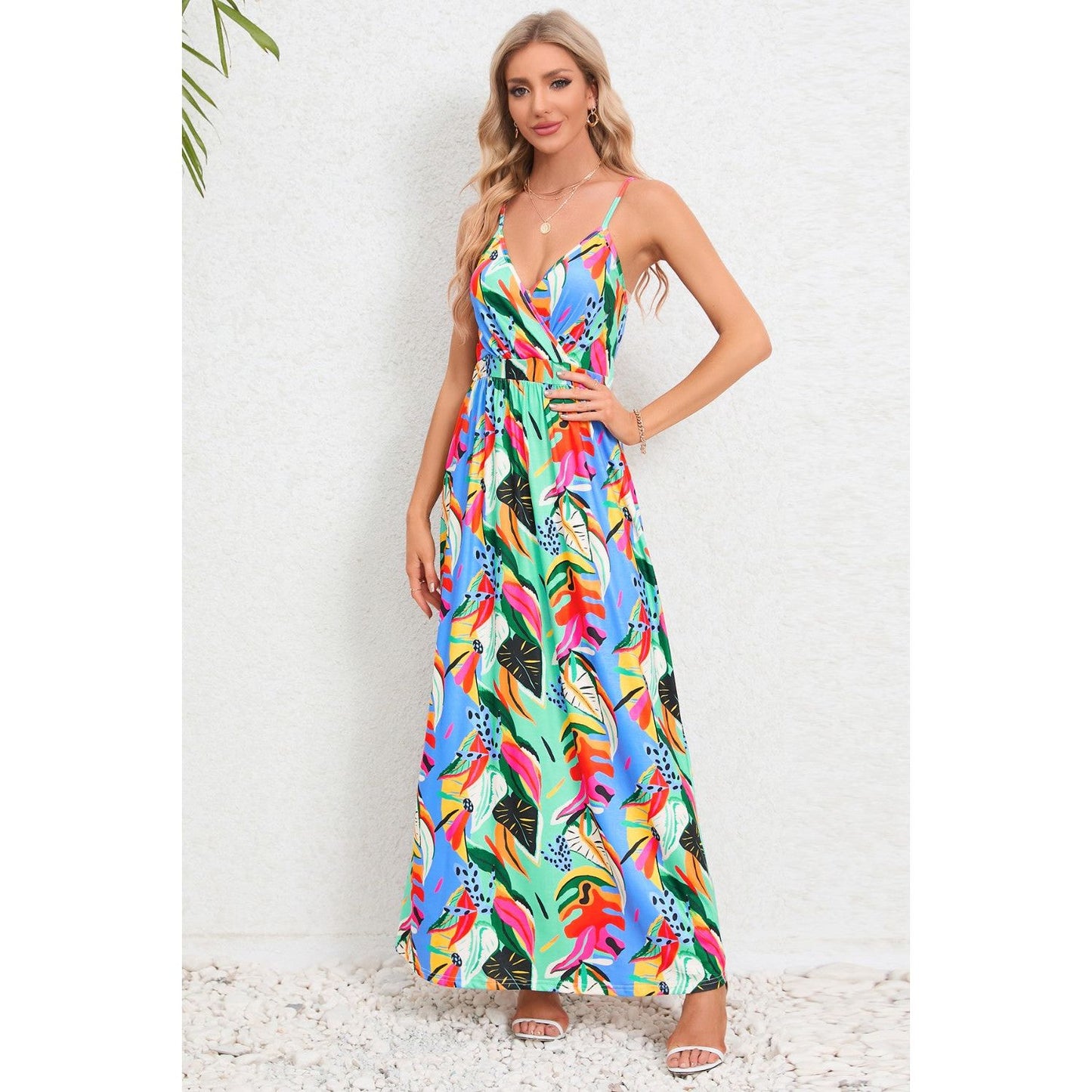 Printed Surplice Maxi Cami Dress