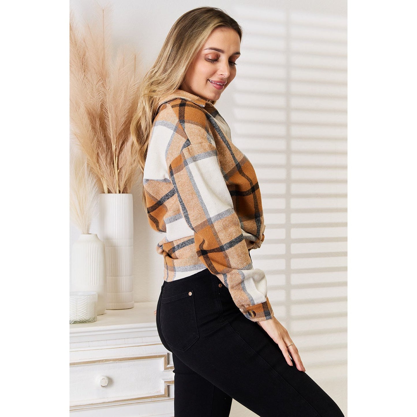 Plaid Print Dropped Shoulder Shirt