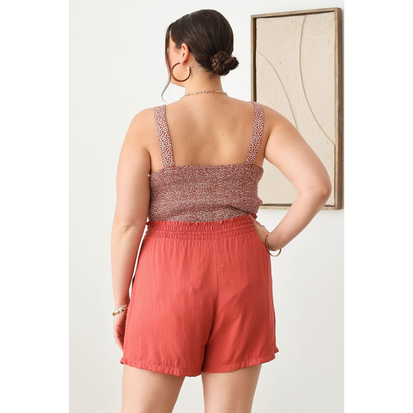 Zenobia Plus Size Drawstring Elastic Waist Shorts with Pockets