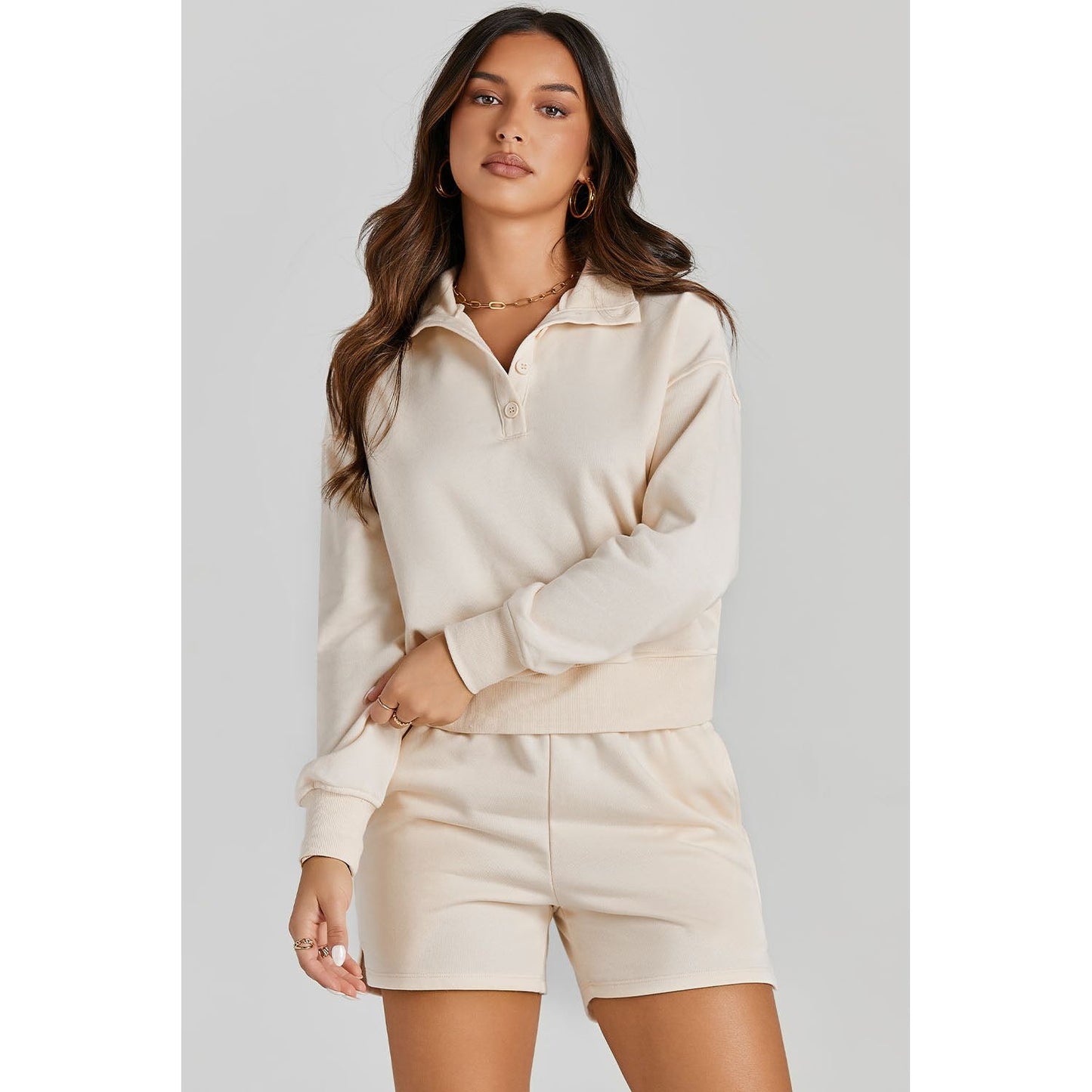 Half Button Sweatshirt and Shorts Active Set