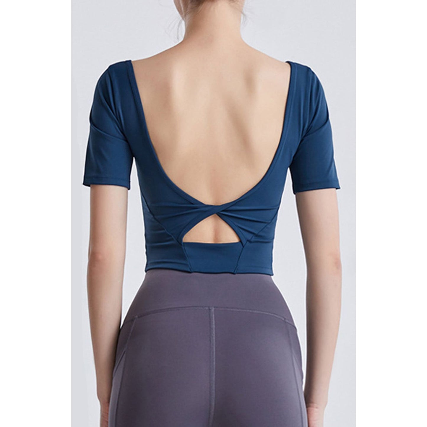 Cutout Backless Round Neck Active T-Shirt