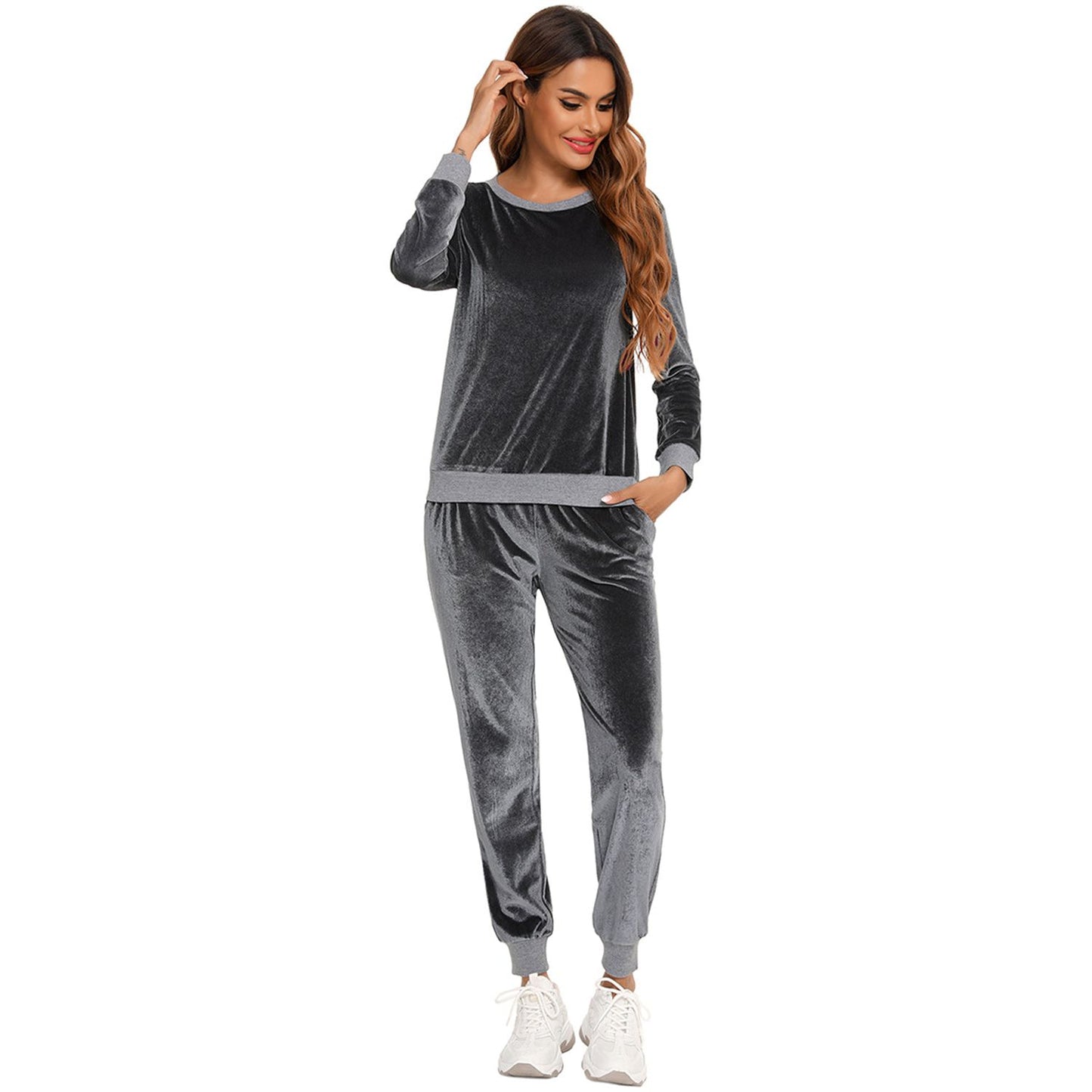 Round Neck Long Sleeve Loungewear Set with Pockets