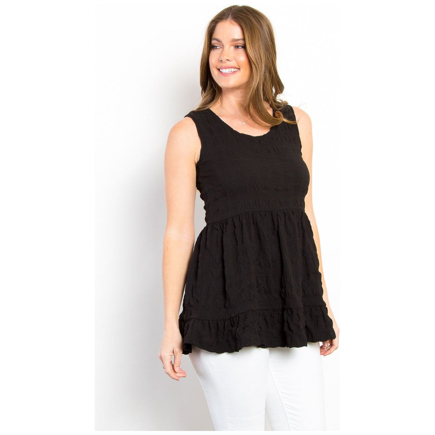 Be Stage Ruffled Sleeveless Babydoll Top