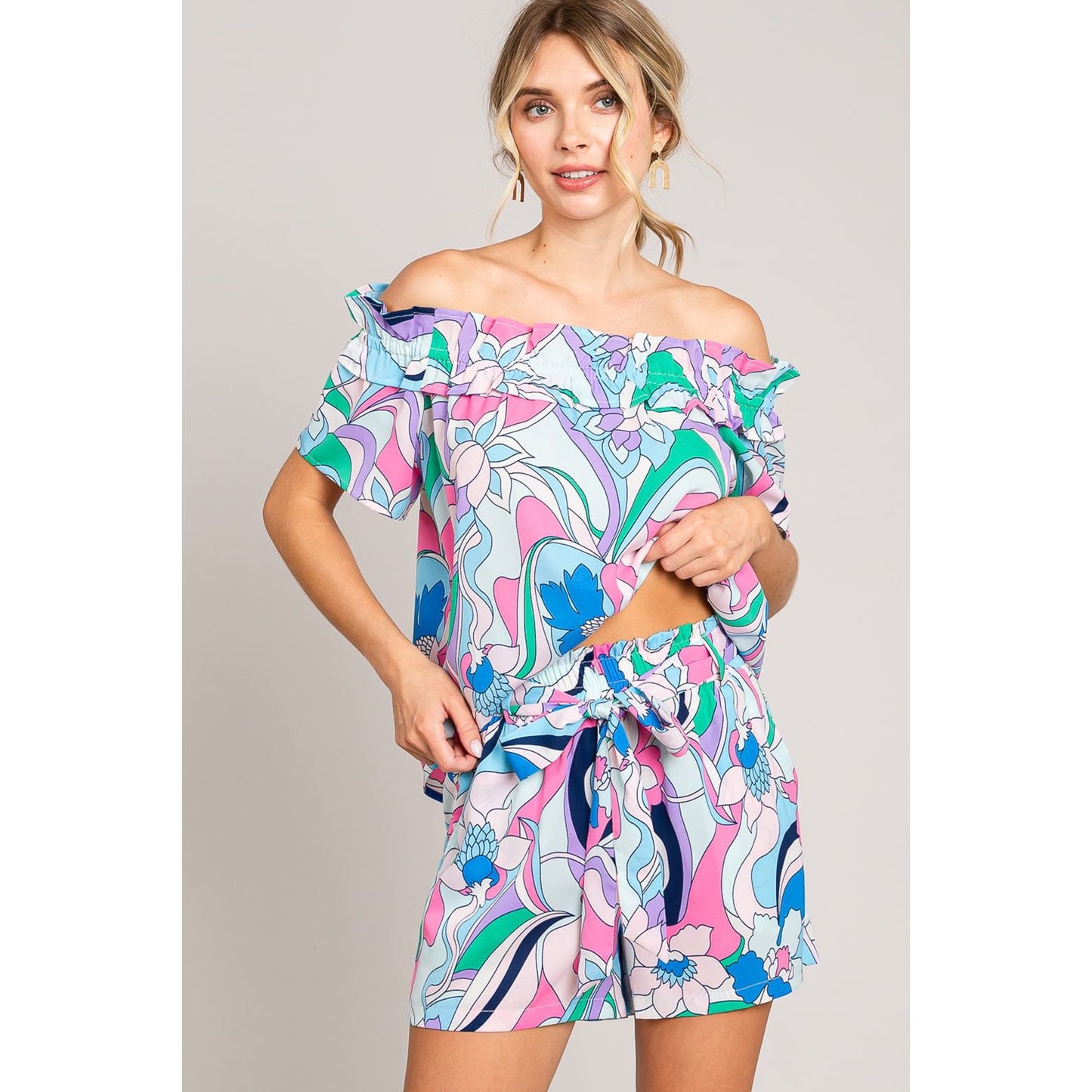 Cotton Bleu by Nu Label Abstracted Print Tie Front Shorts