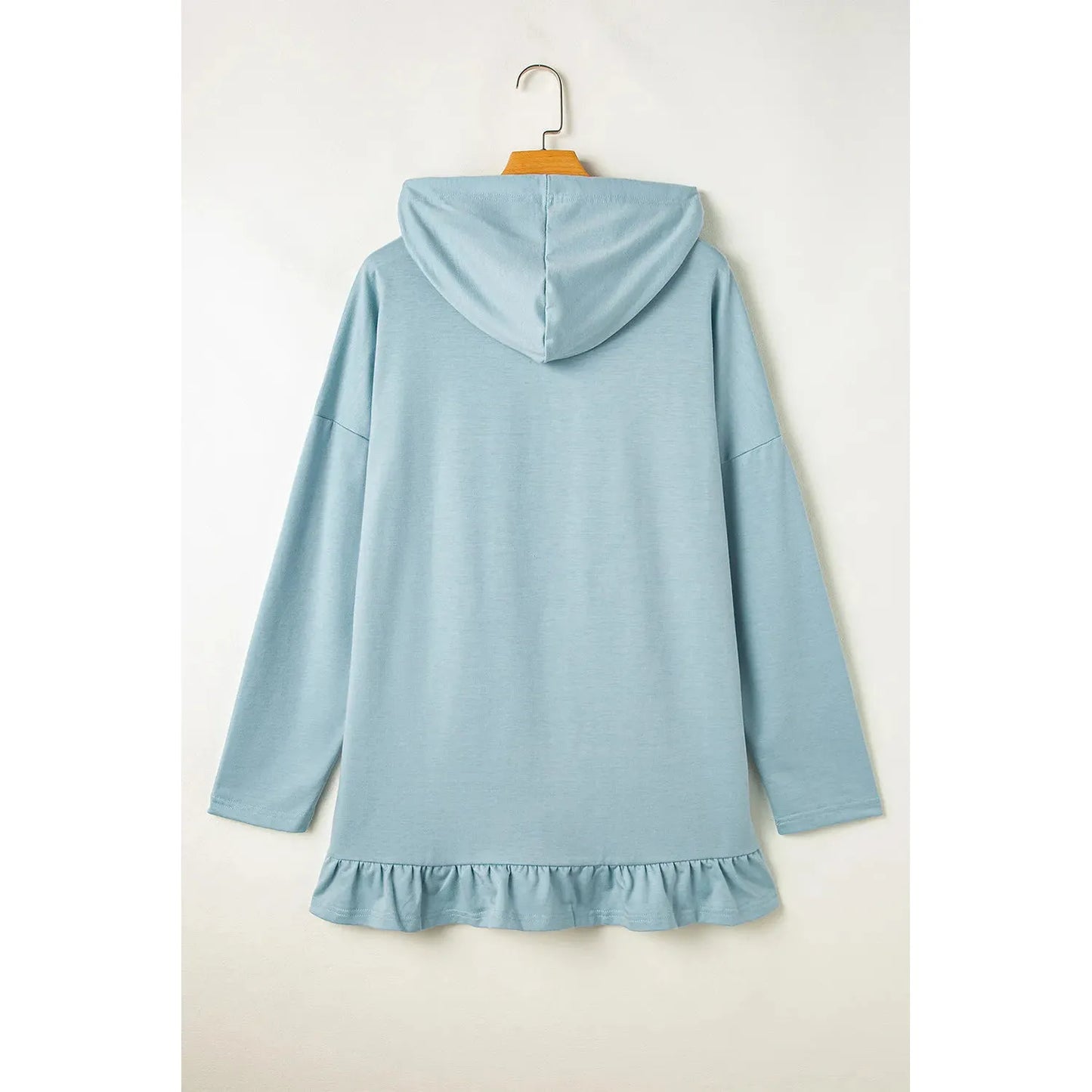 Drawstring Ruffled Dropped Shoulder Long Sleeve Hoodie