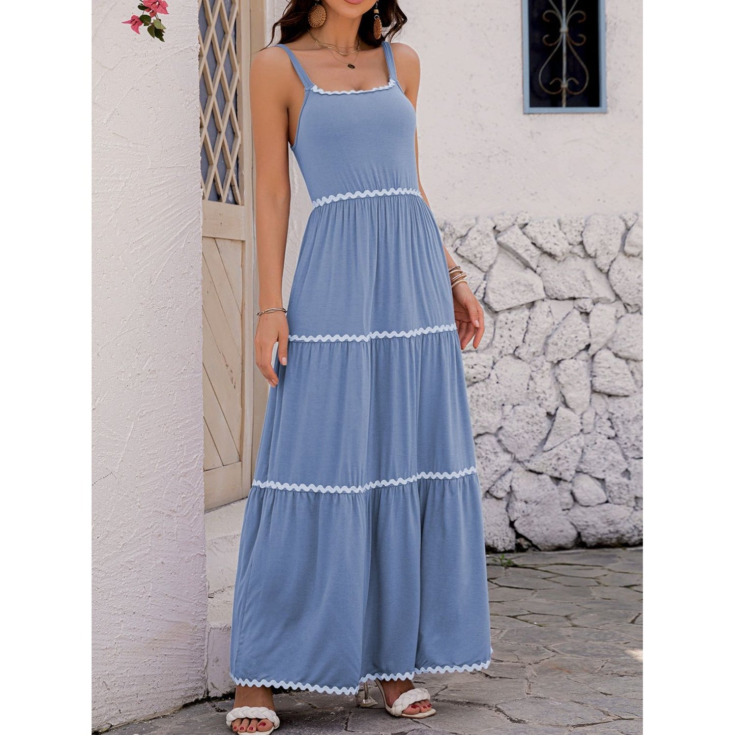 Tiered Square Neck Maxi Cami Dress