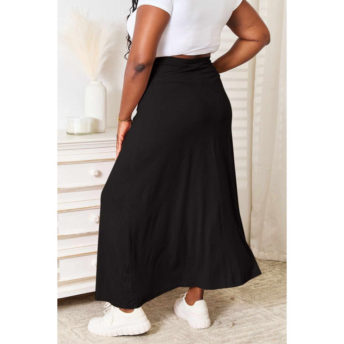 Double Take Full Size Soft Rayon Drawstring Waist Maxi Skirt