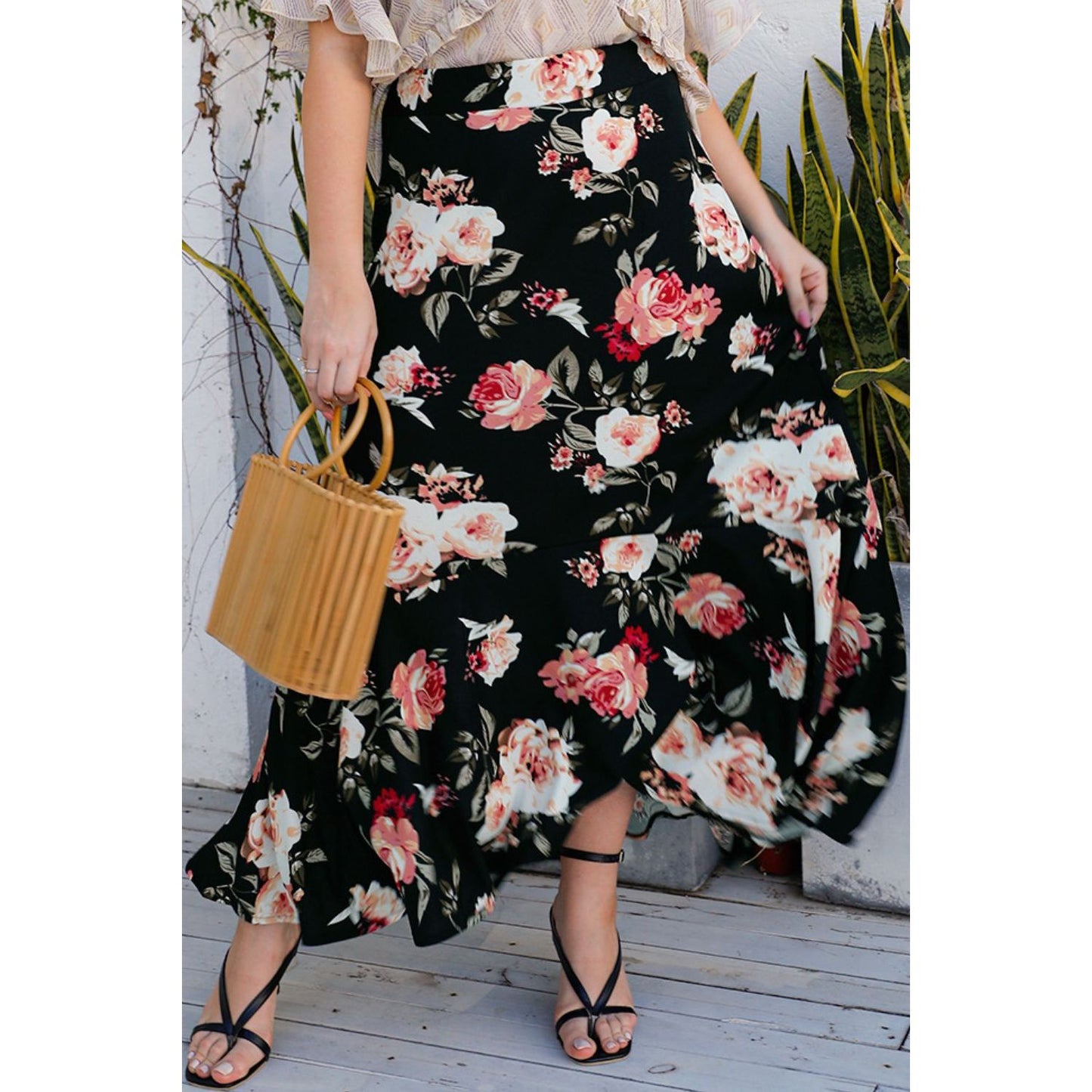 Plus Size Floral High-Rise Skirt