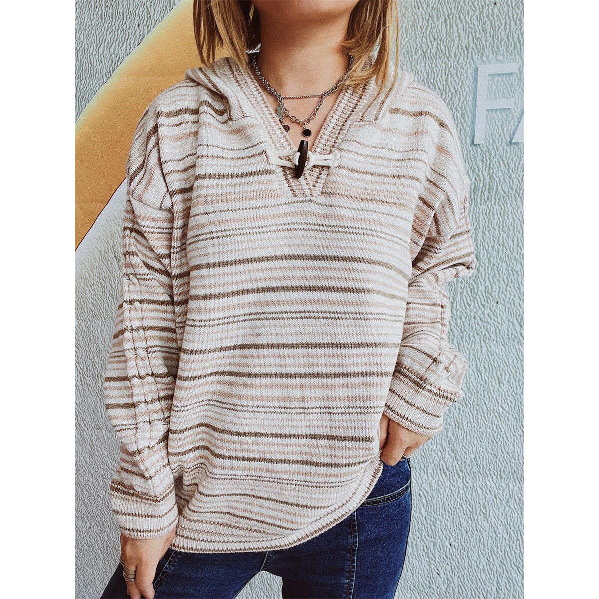 Striped Long Sleeve Hooded Sweater