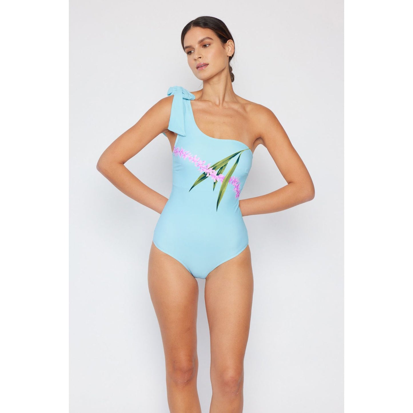 Marina West Swim Vacay Mode One Shoulder Swimsuit in Pastel Blue