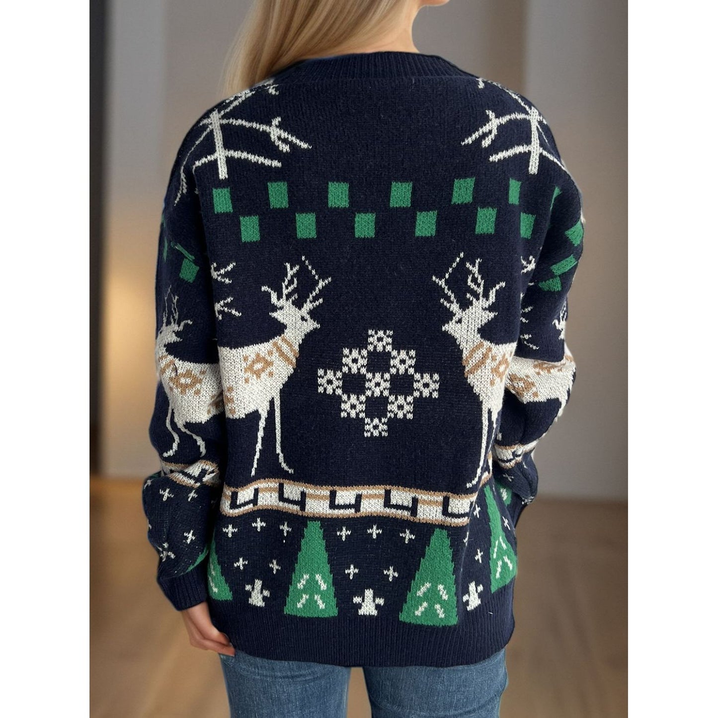 Christmas Element Round Neck Long Sleeve Sweater