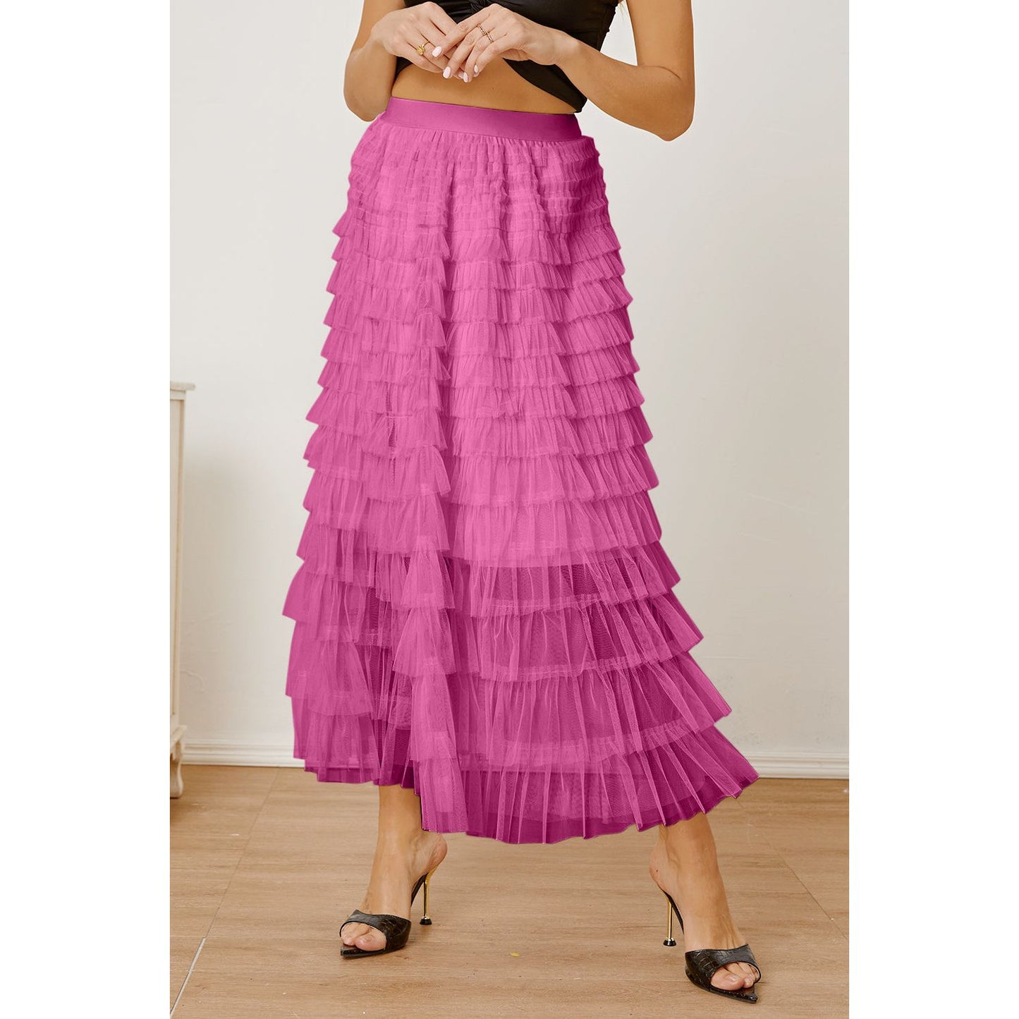 Ruched High Waist Tiered Skirt