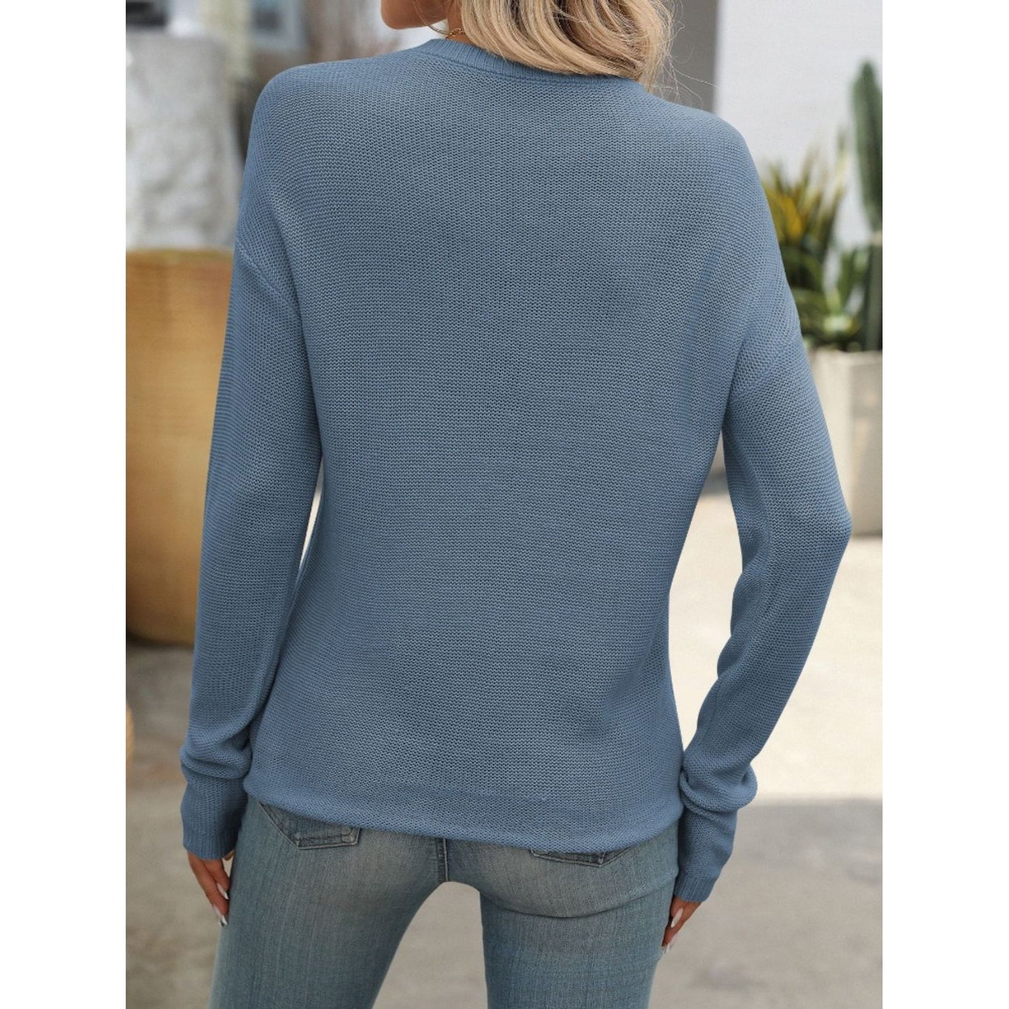 Mandy Round Neck Dropped Shoulder Knit Top