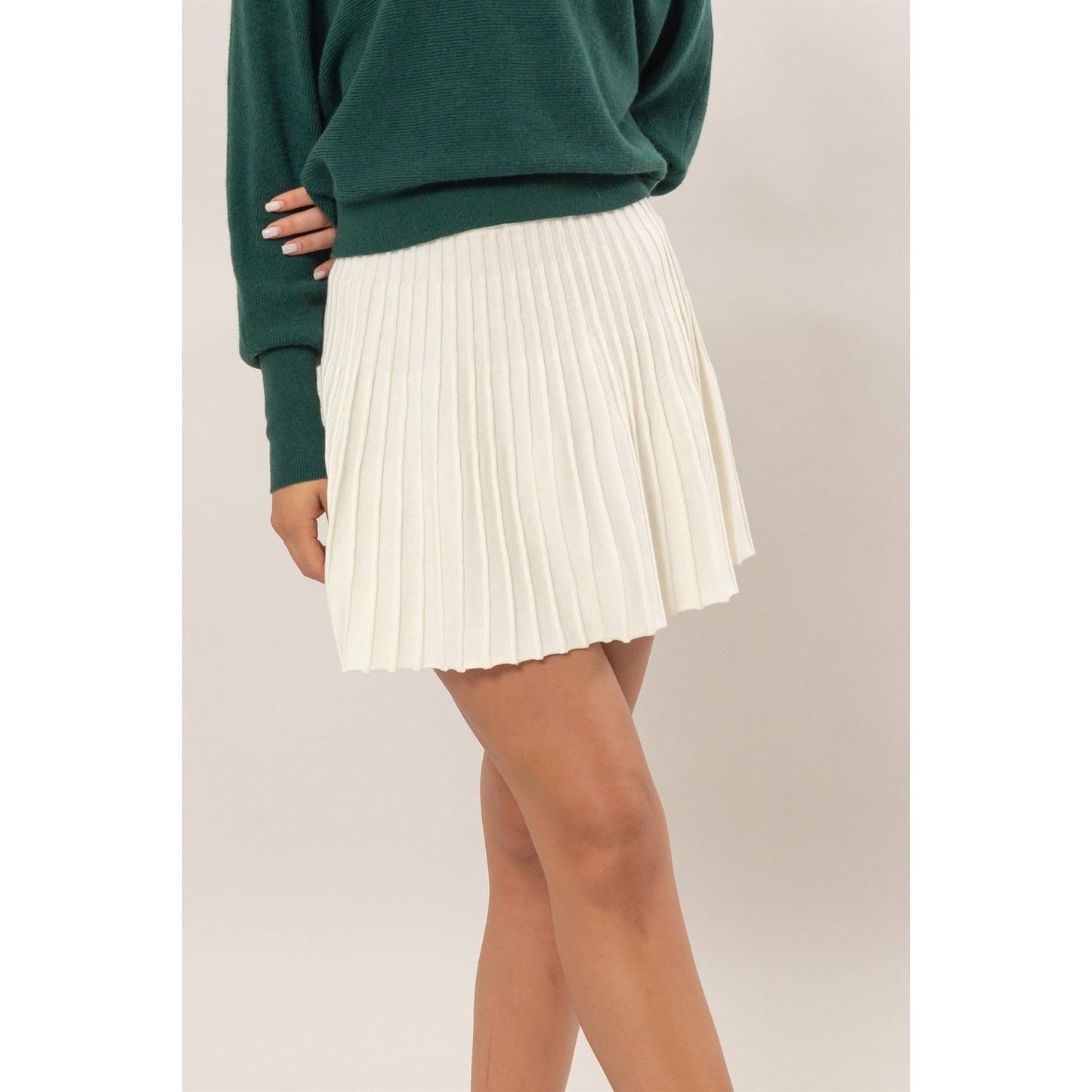 HYFVE High Waist Knit Pleated Flare Mini Skirt