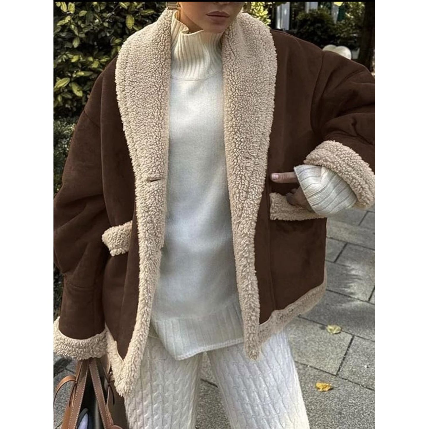 Fuzzy Collared Neck Long Sleeve Jacket