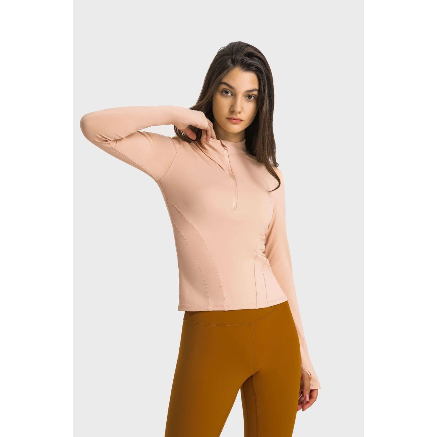 Half Zip Thumbhole Sleeve Sports Top