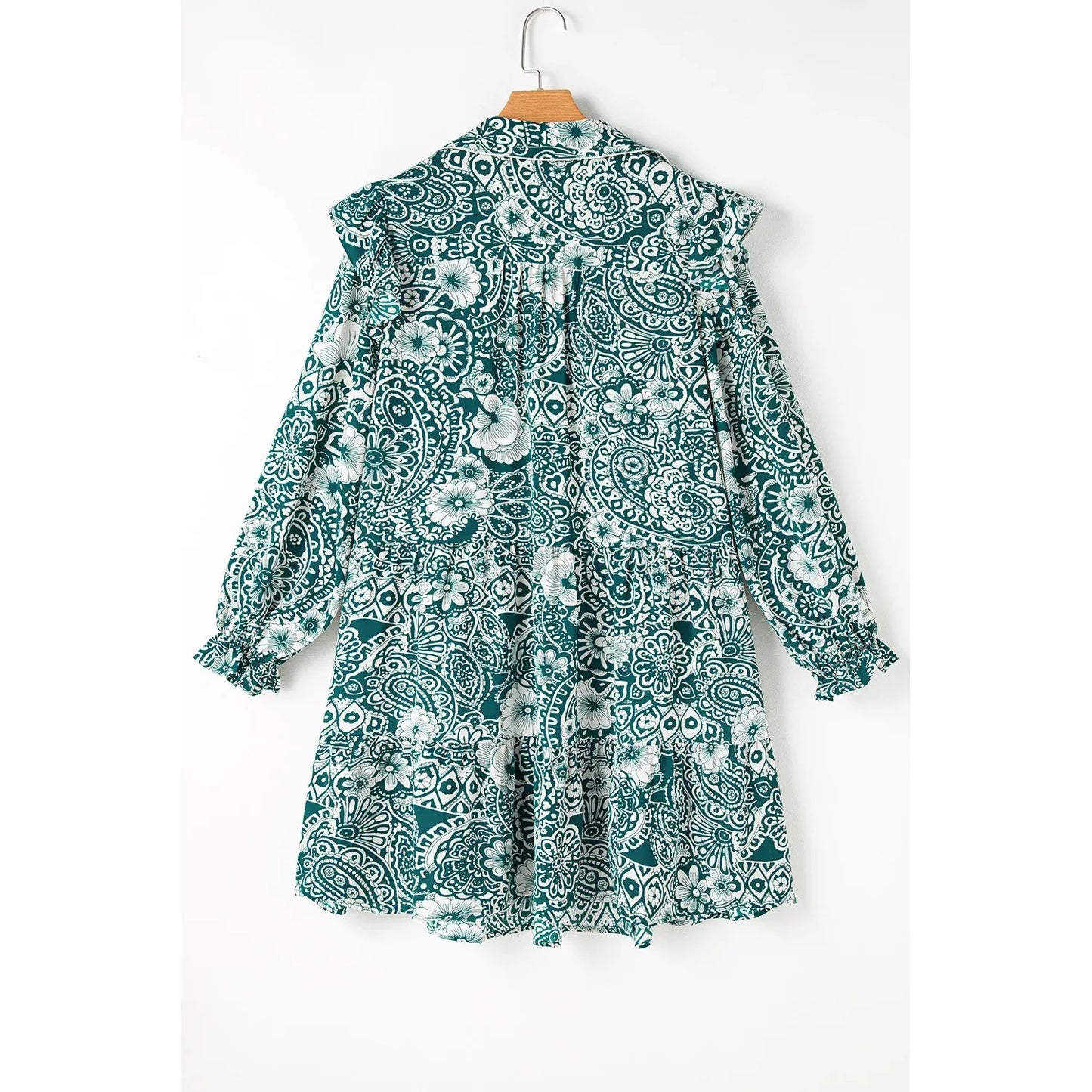 Plus Size Ruffled Printed Flounce Sleeve Dress