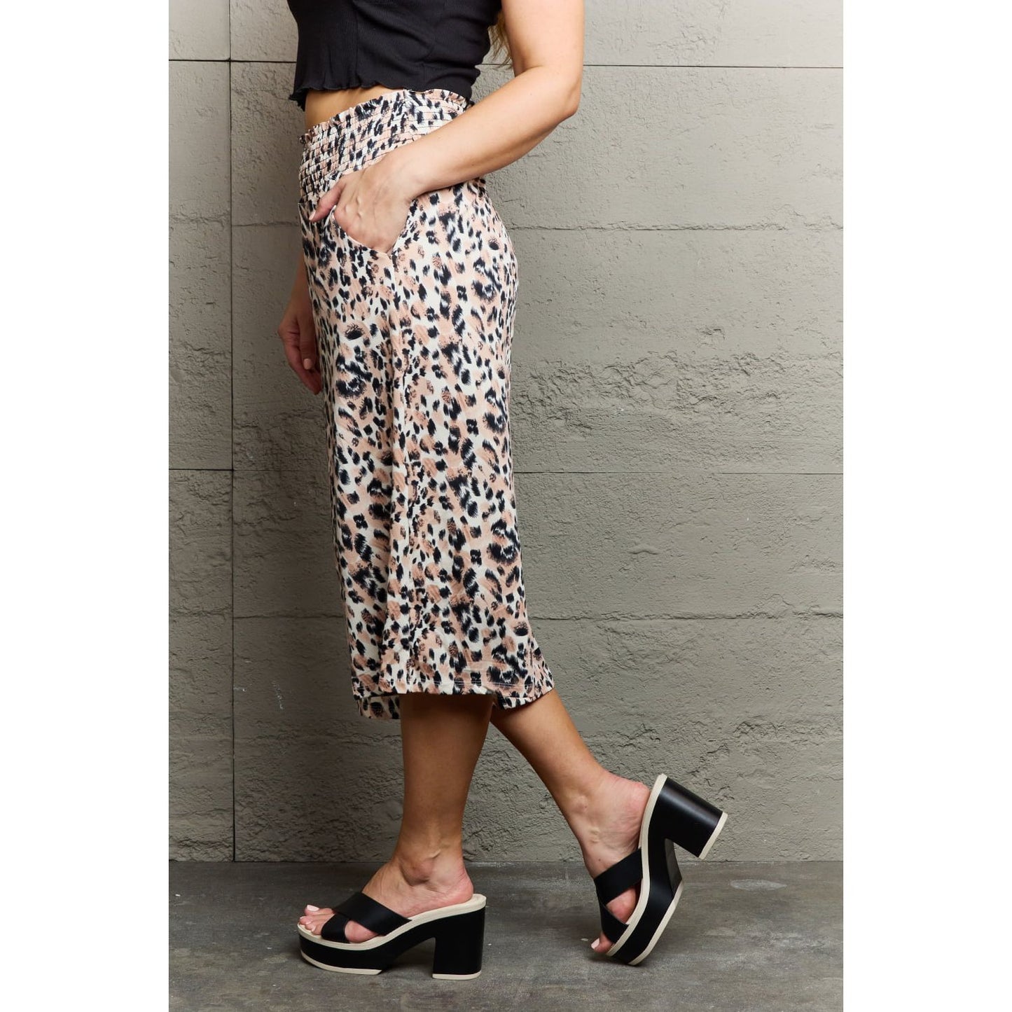 Ninexis Leopard High Waist Flowy Wide Leg Pants with Pockets