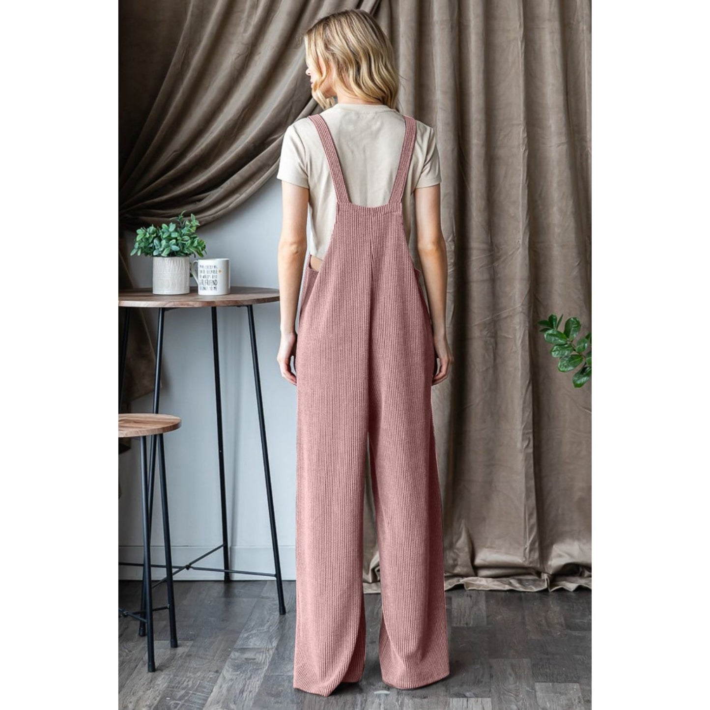 Heimish Full Size Ribbed Front Pocket Sleeveless Jumpsuit