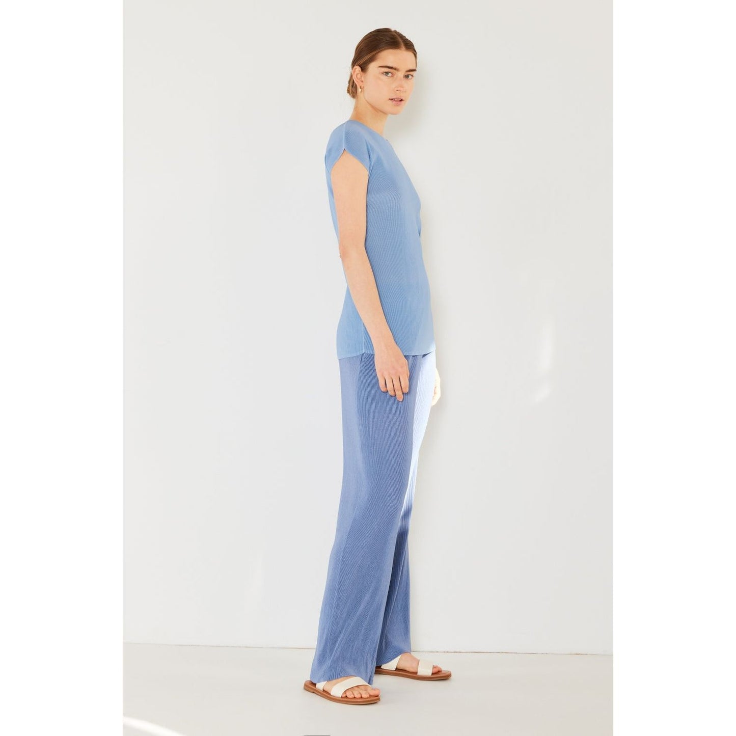 Marina West Swim Rib Pleated Elastic-Waist Wide Leg Pants