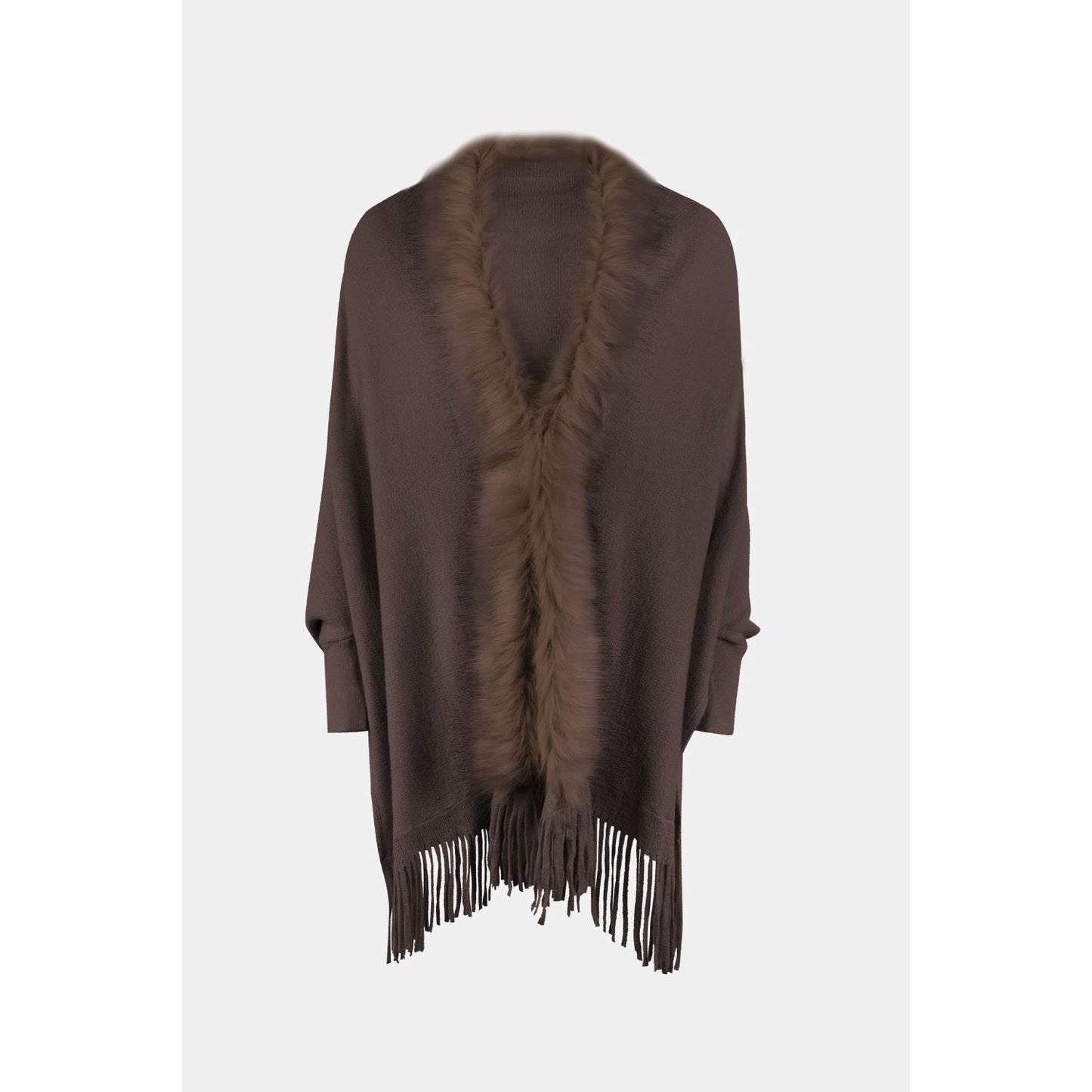 Fringe Open Front Long Sleeve Poncho