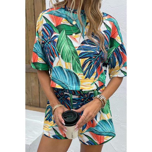 Shiny Printed Half Sleeve Top and Shorts Lounge Set