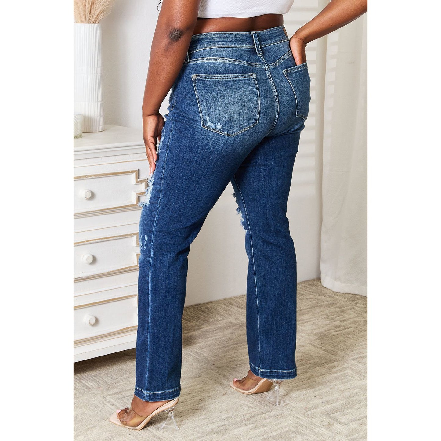 Judy Blue Full Size Mid Rise Hand Sand & Destroy Bootcut Jeans