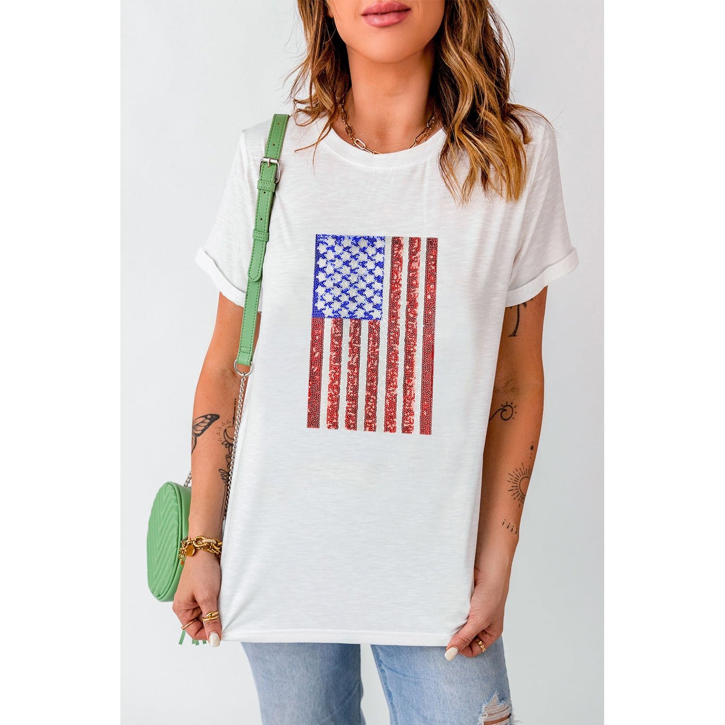 US Flag Round Neck Short Sleeve T-Shirt