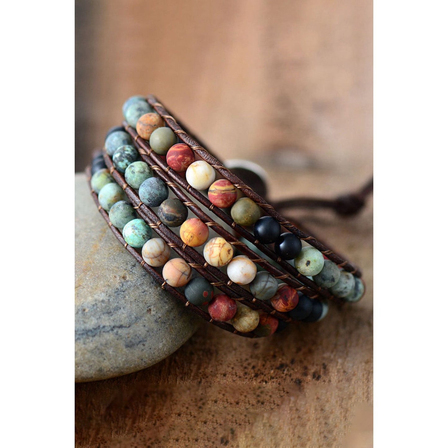 Handmade Triple Layer Beaded Agate Bracelet