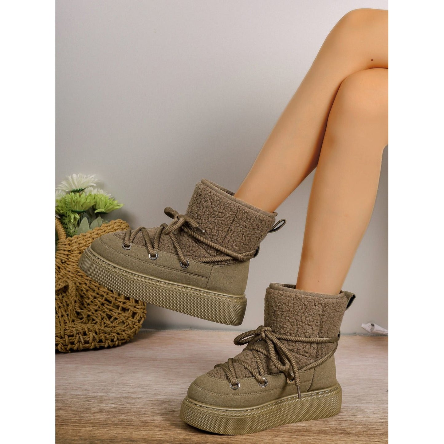 Lace-Up Round Toe Platform Boots