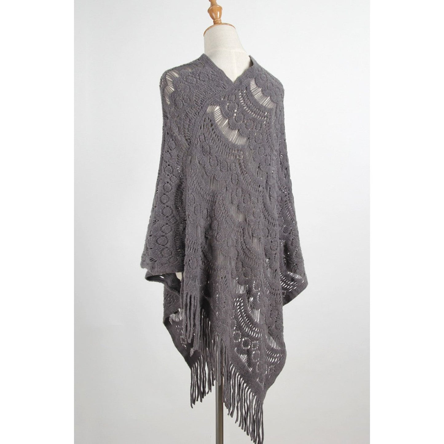 Fringe Openwork Surplice Cape Sleeve Poncho