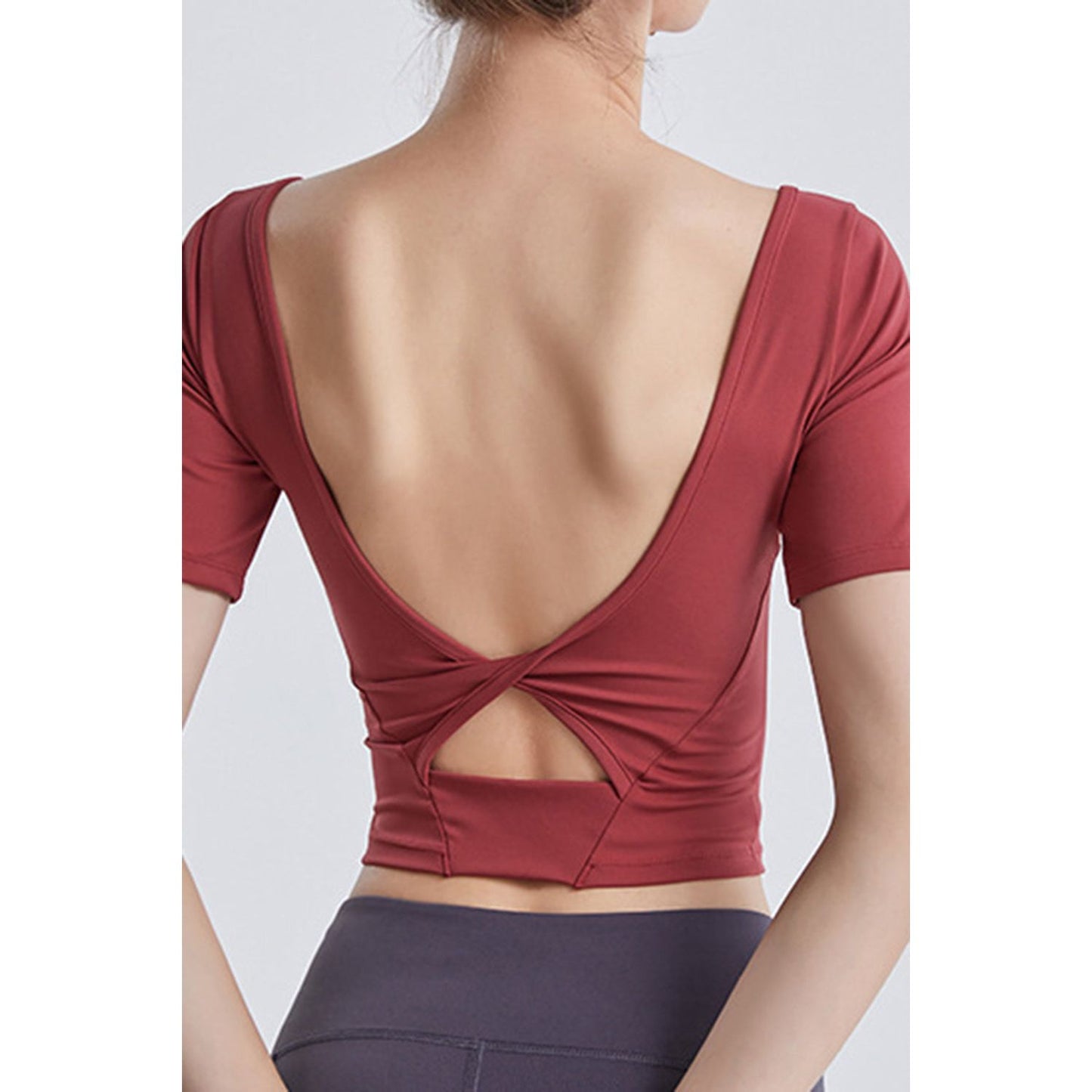 Cutout Backless Round Neck Active T-Shirt