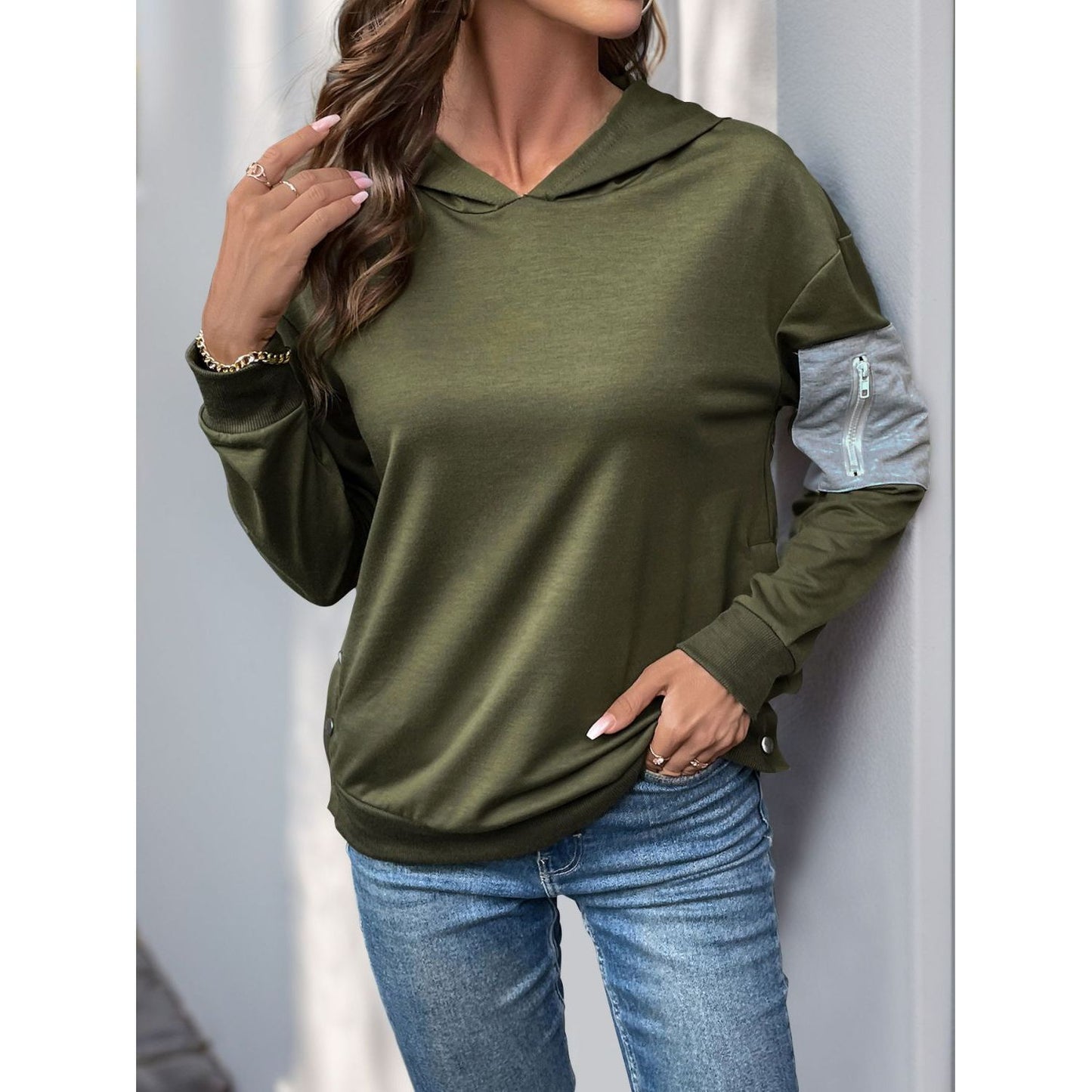 Perfee Dropped Shoulder Long Sleeve Hoodie