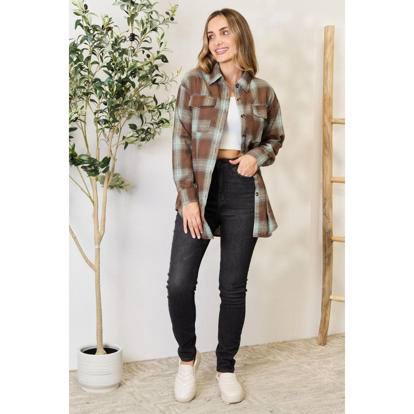 Plaid Dropped Shoulder Shirt