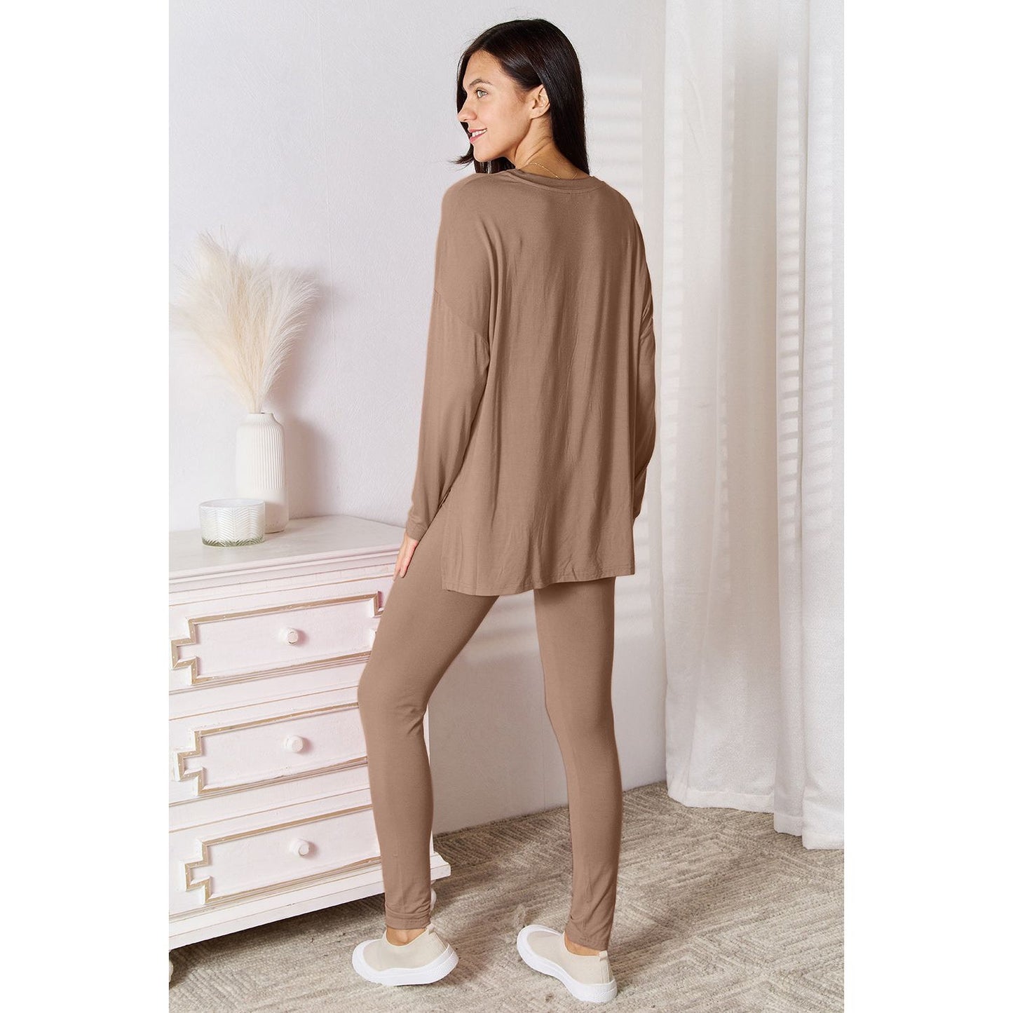 Basic Bae Full Size V-Neck Soft Rayon Long Sleeve Top and Pants Lounge Set