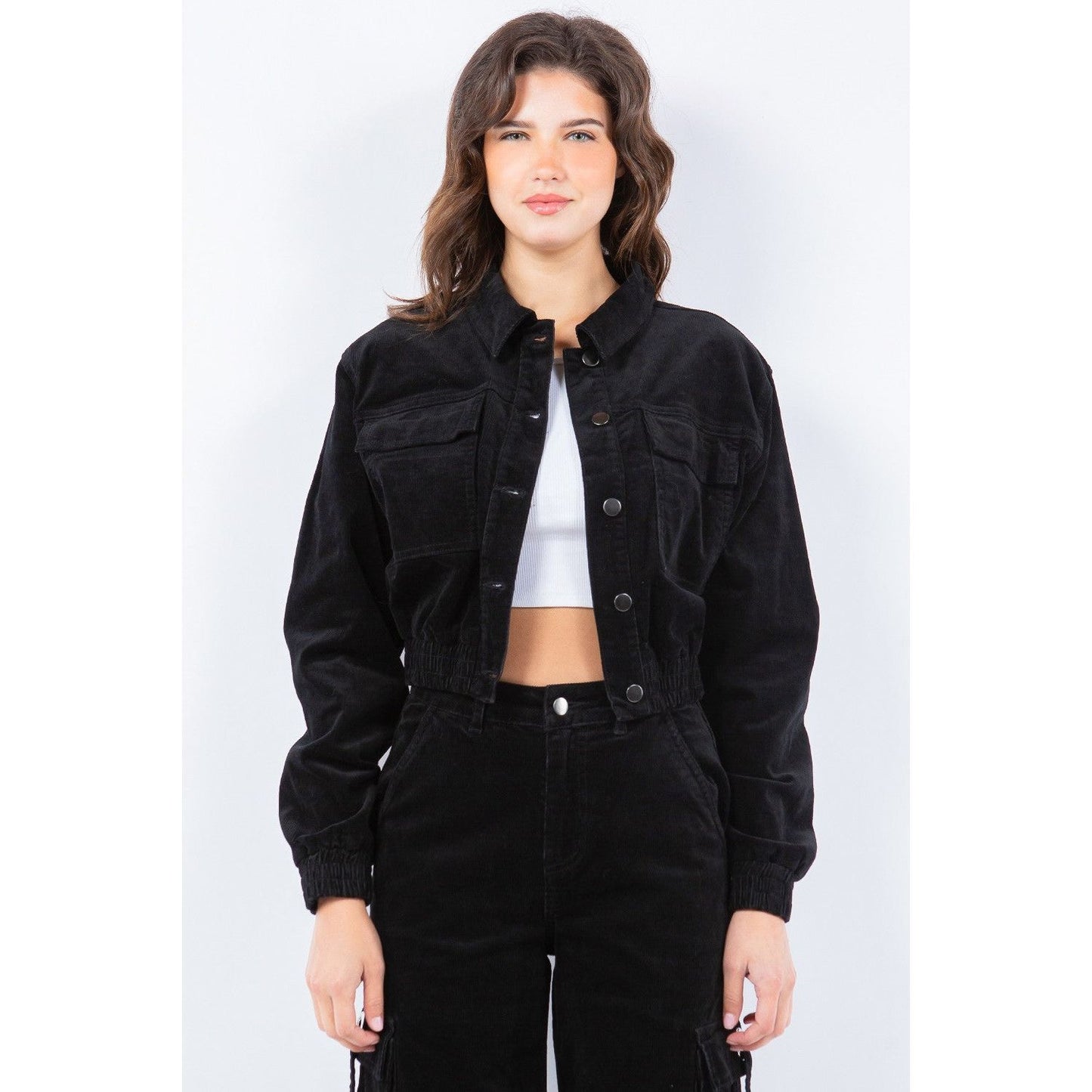 American Bazi Button Up Cropped Corduroy Jackets