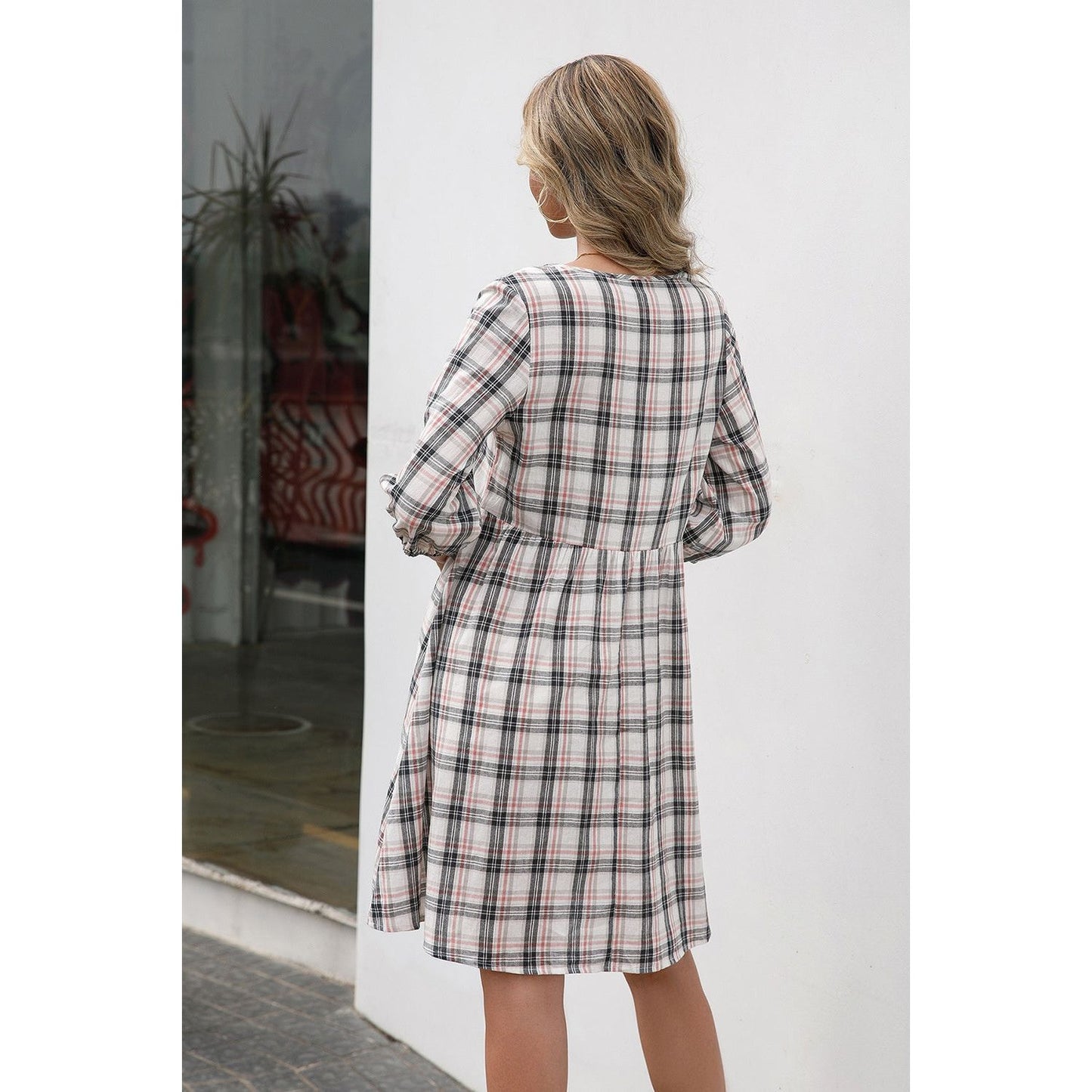 Ivy Lane Plaid Round Neck Mini Dress