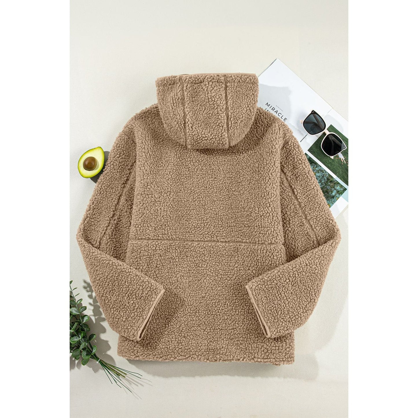 Drawstring Fleece Zip Up Hooded Jacket