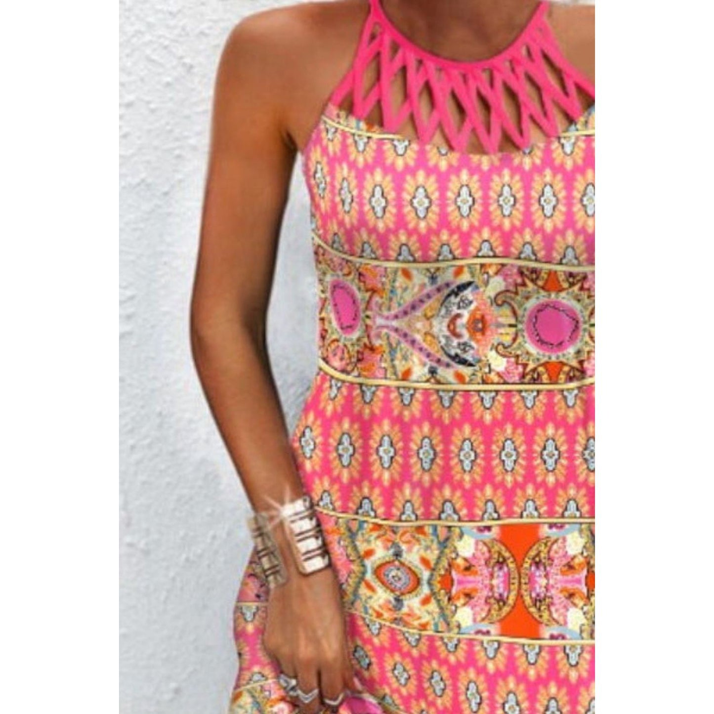 Printed Grecian Neck Mini Dress