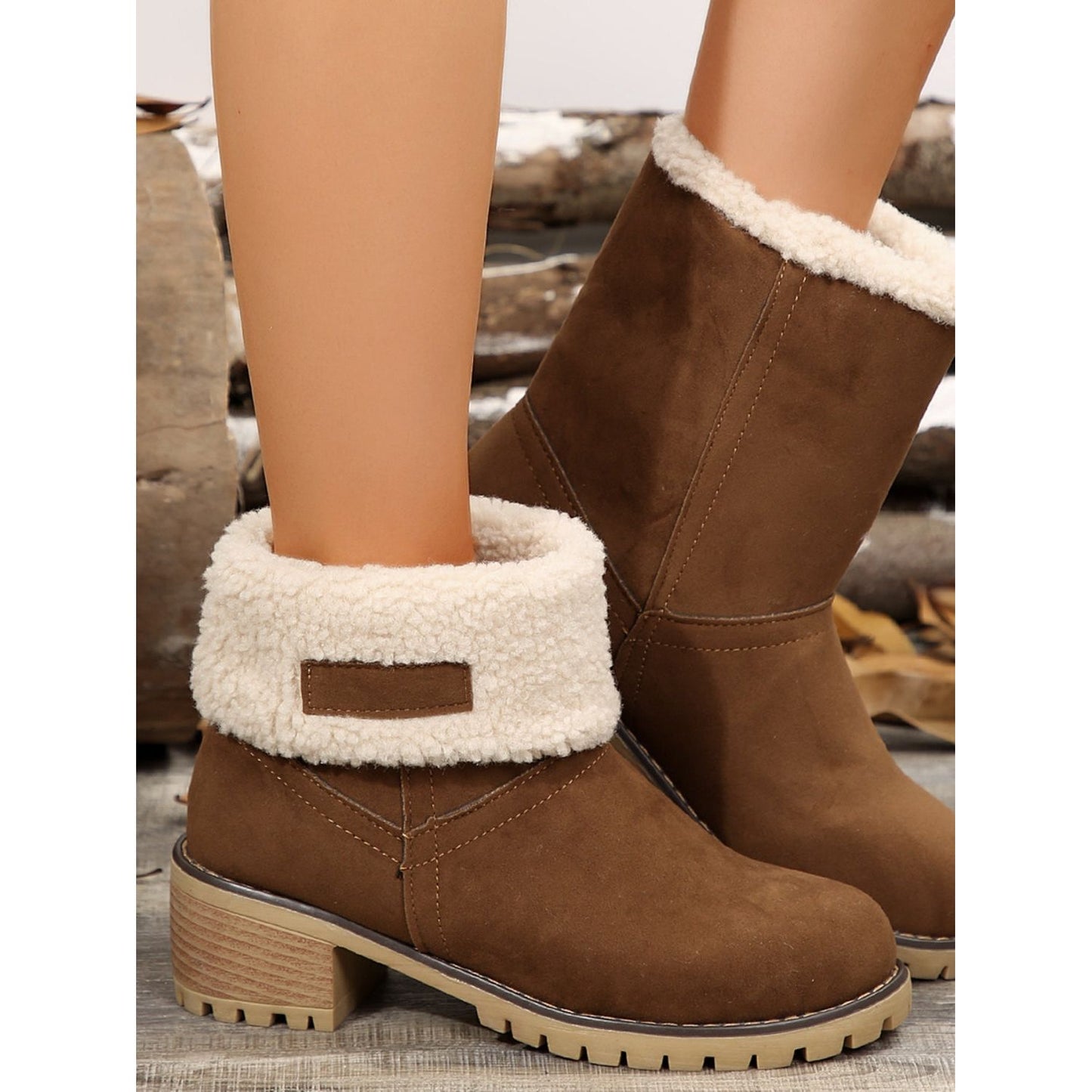 Thermal Fuzzy Block Heel Boots