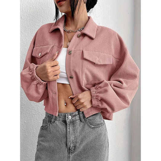 Collared Neck Dropped Shoulder Jacket