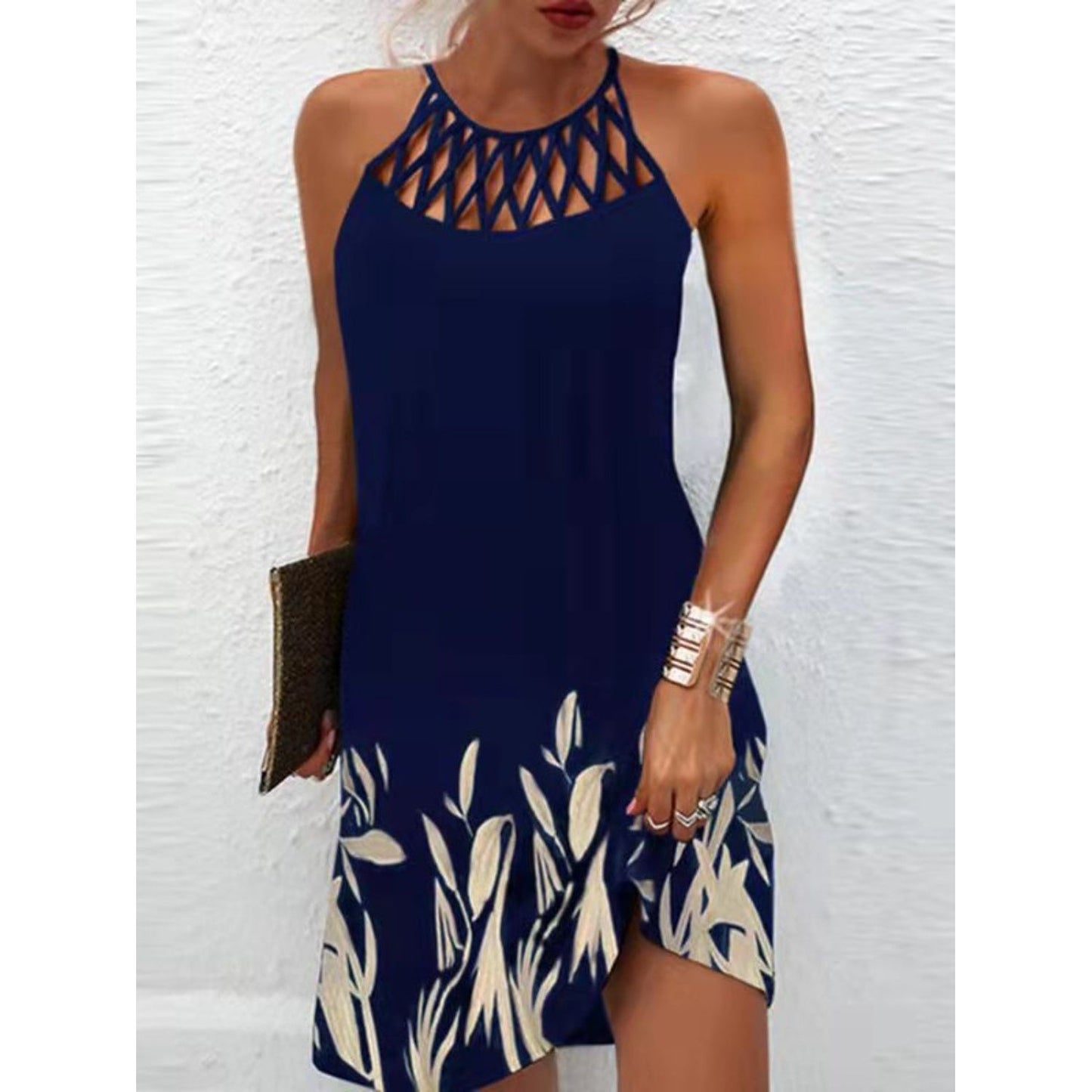 Printed Grecian Neck Mini Dress