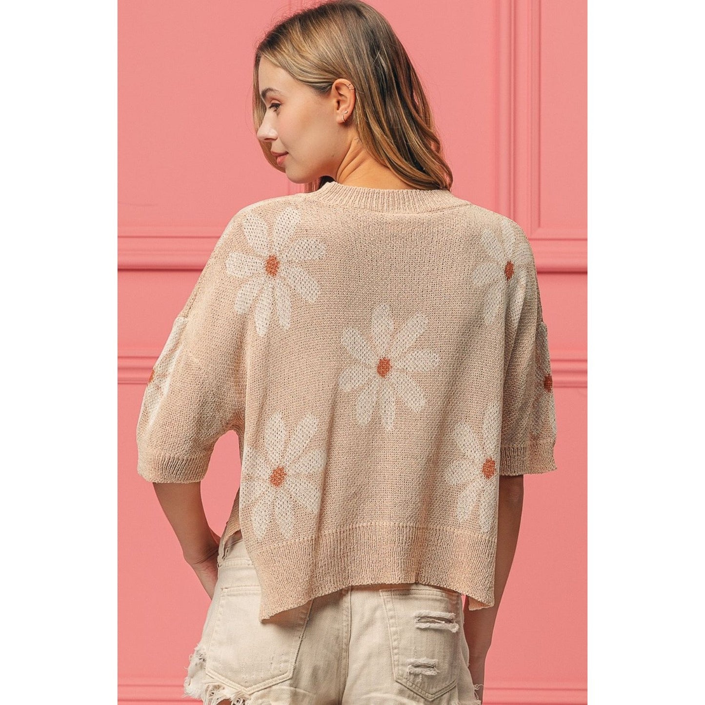 BiBi Floral Pattern Slit Sweater