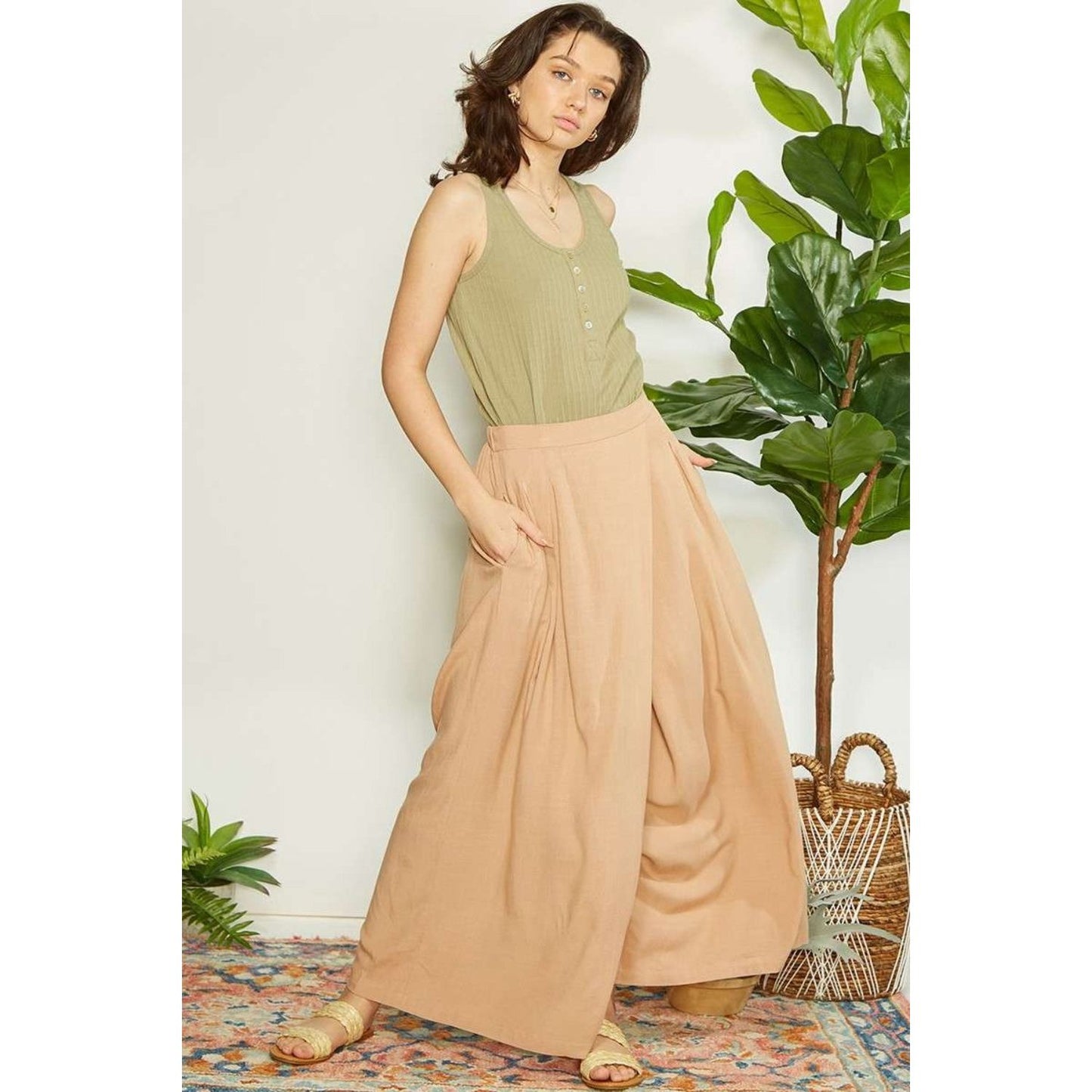 Mittoshop Wrap Pleating Detail Wide Leg Pants