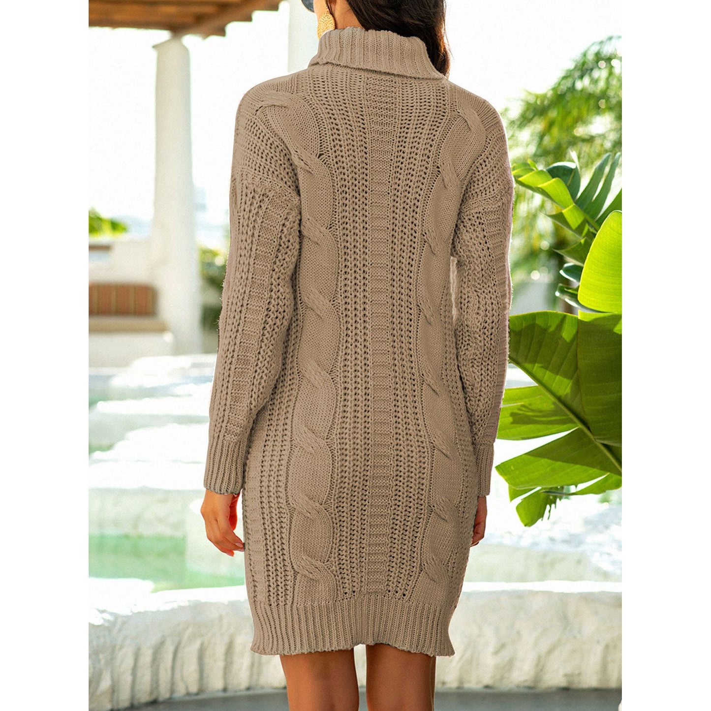 Turtleneck Ribbed Sweater Dress