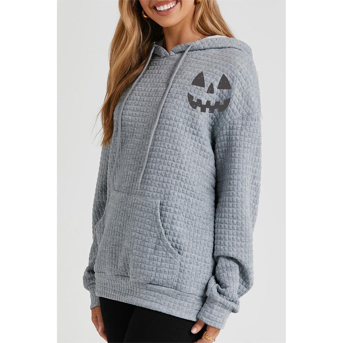 Pumpkin Face Graphic Drawstring Hoodie with Pocket